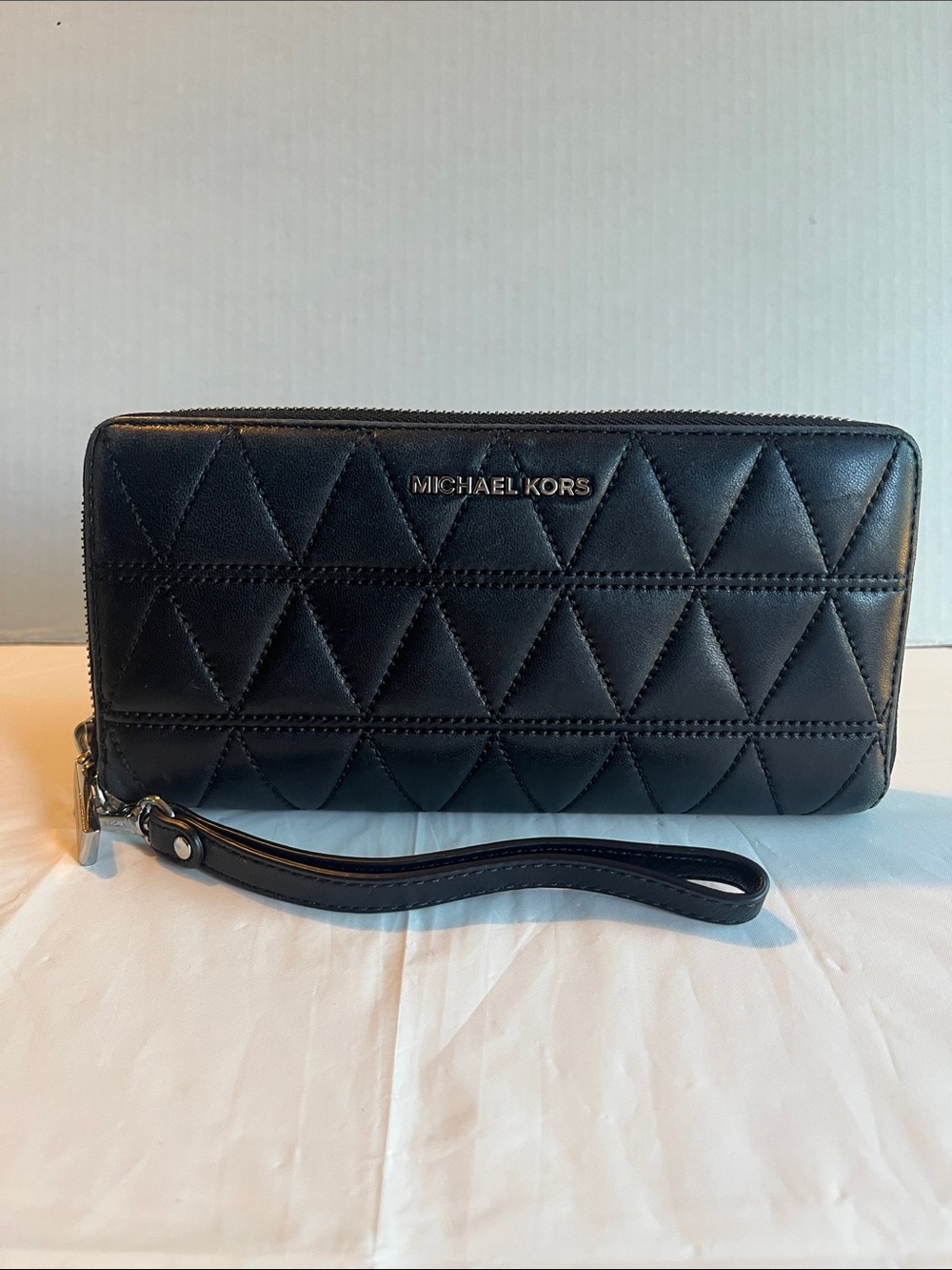 Michael Kors Travel Continental Black Quilted Leather Wallet/Wristlet
